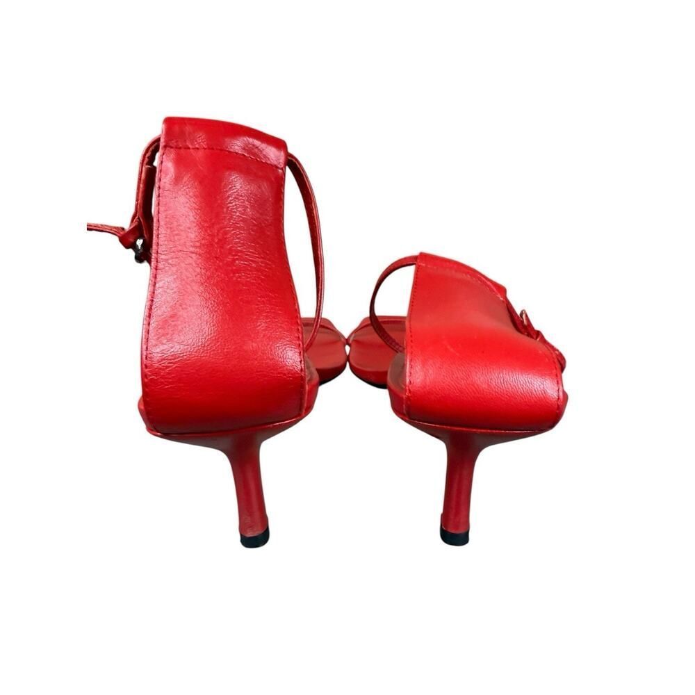 ZARA Red Leather Strappy Heels Square Toe Ankle Strap Sandals EU 42 US 11 - Picture 10 of 11